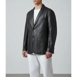 Rag & Bone Men’s Black Leather Jacket Blazer Size 40 Tailored Fit